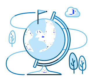 Illustration showing a globe with a pennant flag put onto Canada