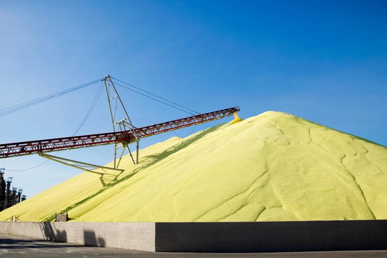 A stockpile of sulfur at a refinery. 