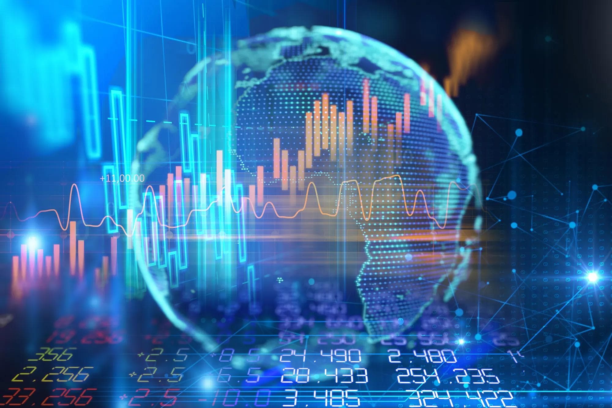 Technical financial graph on digital earth