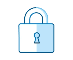 Illustrated icon showing a lock that is locked, colored in shades of blue to match BMO branding