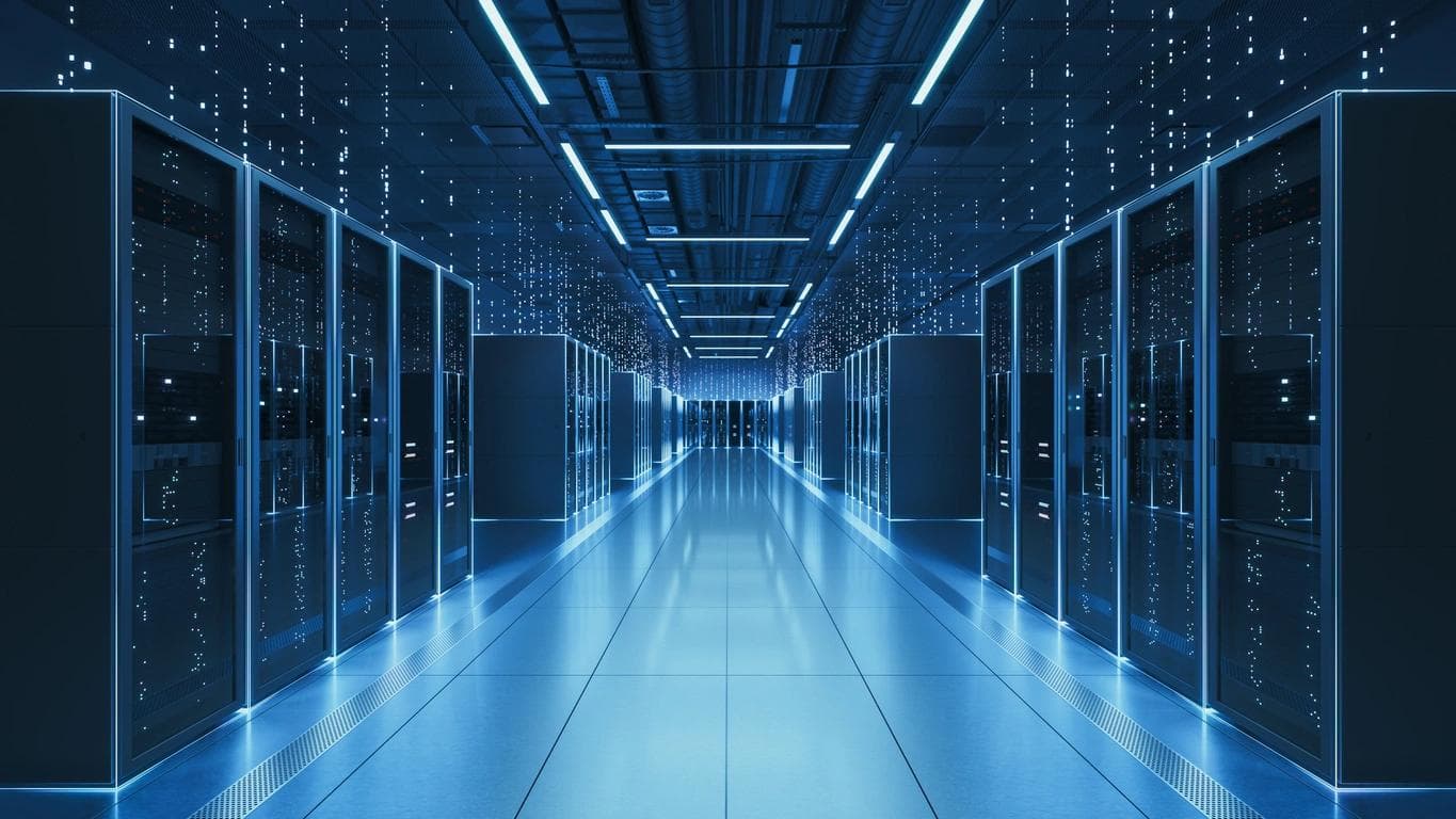 Futuristic AI Data Center Interior 