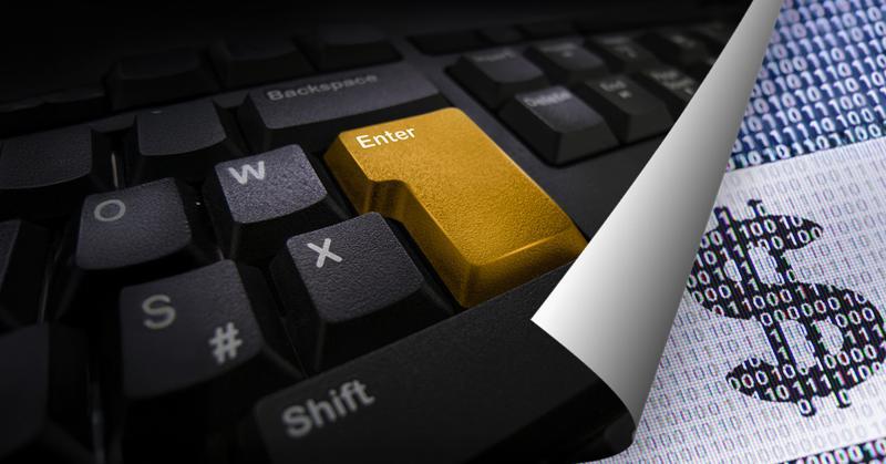 Illustration magazine page flip: Gold “Enter” key on keyboard