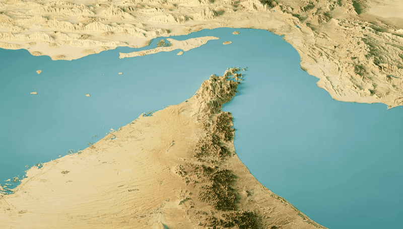 Strait of Hormuz Satellite Image – 3D Render 