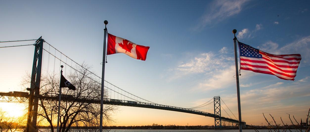 Ambassador Bridge linking Detroit, Michigan to Windsor, Canada. 