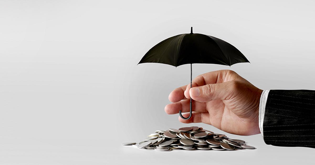 umbrella, hand and coins