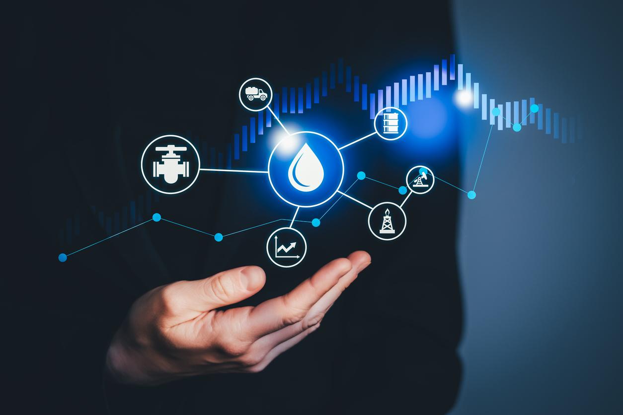 Stock market concept with oil industry icons