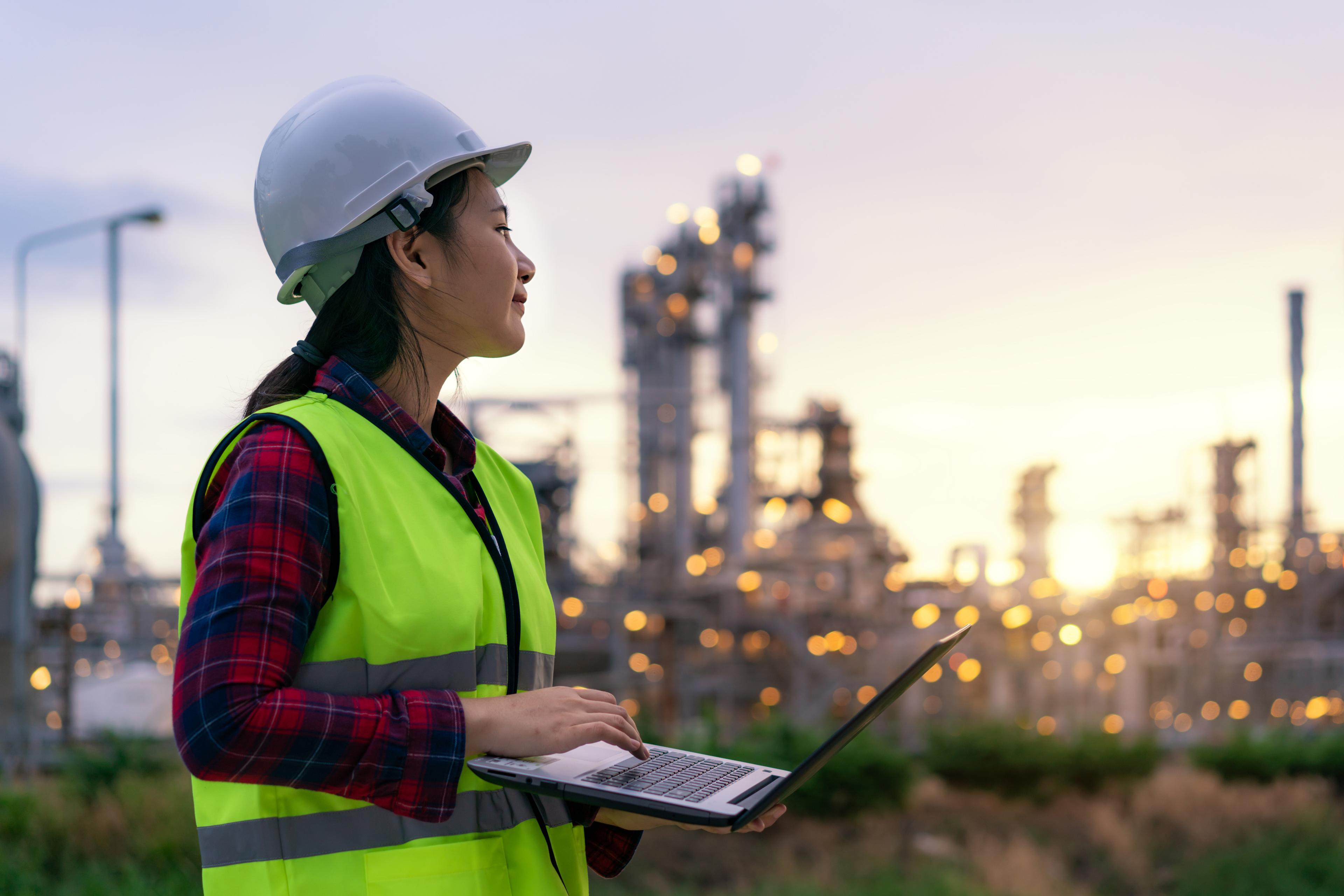 petrochemical engineer working at oil and gas refinery plant