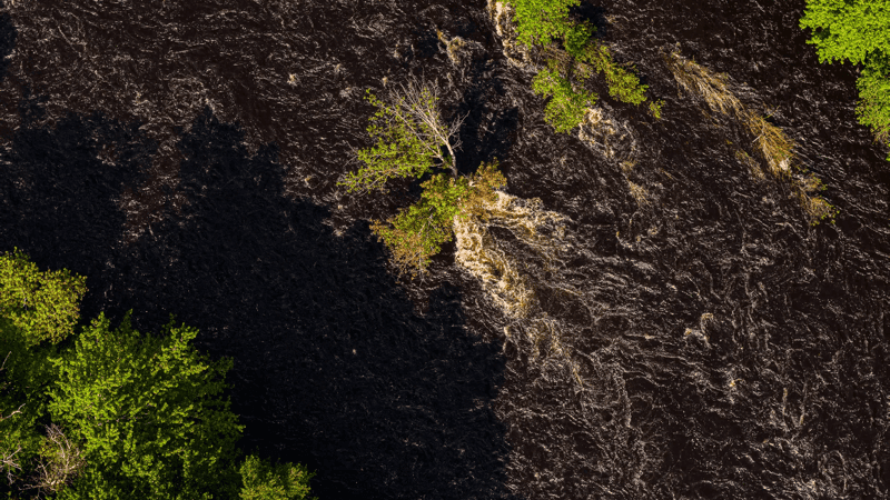High water on Lehigh River, Pennsylvania, after a torrential storm rain.