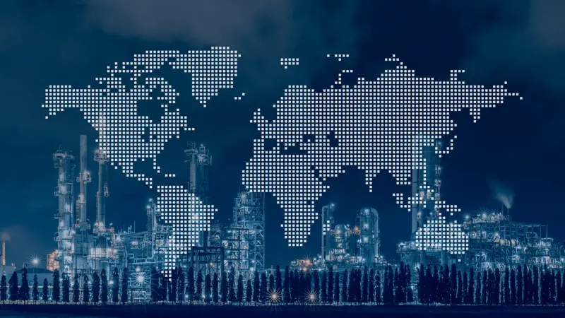 Oil And Gas Petroleum Refinery Industry With World Wide Map