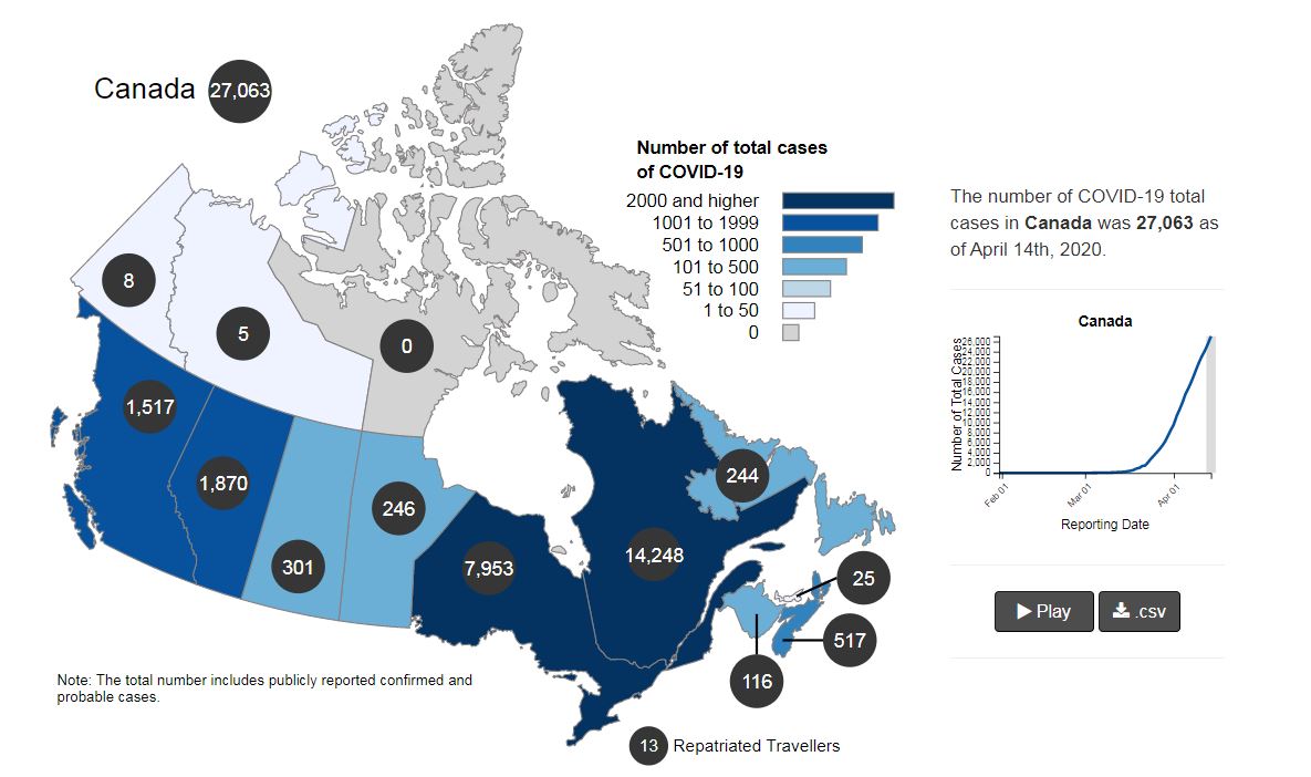 Canada: cases as of April 14, 2020