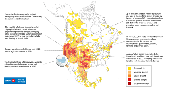 North American map indicating recent drought conditions