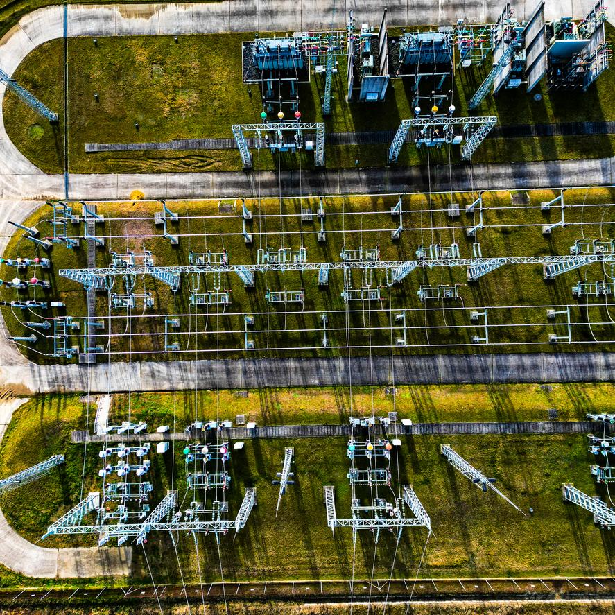 Aerial view of power substation