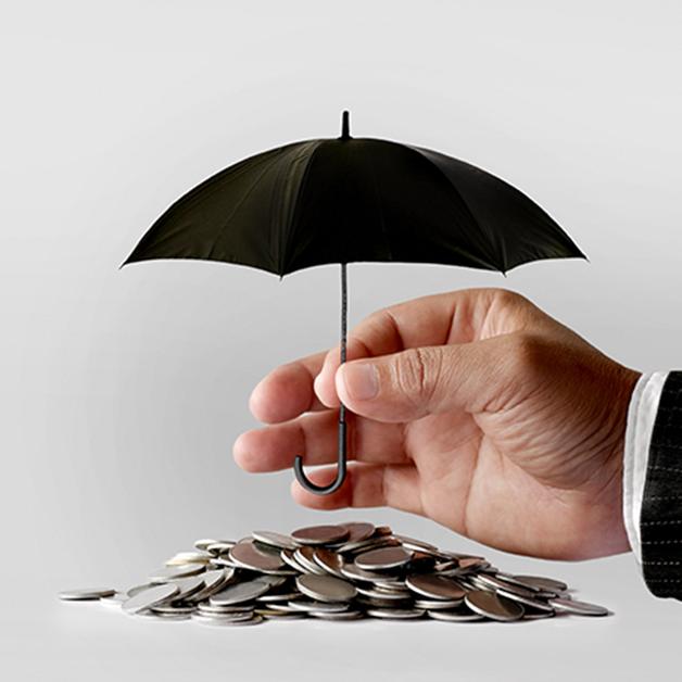 umbrella, hand and coins