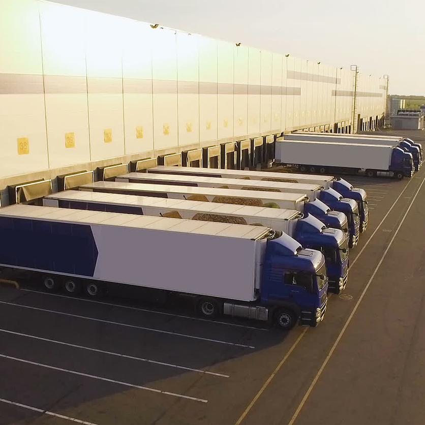 Trucks at a distribution warehouse
